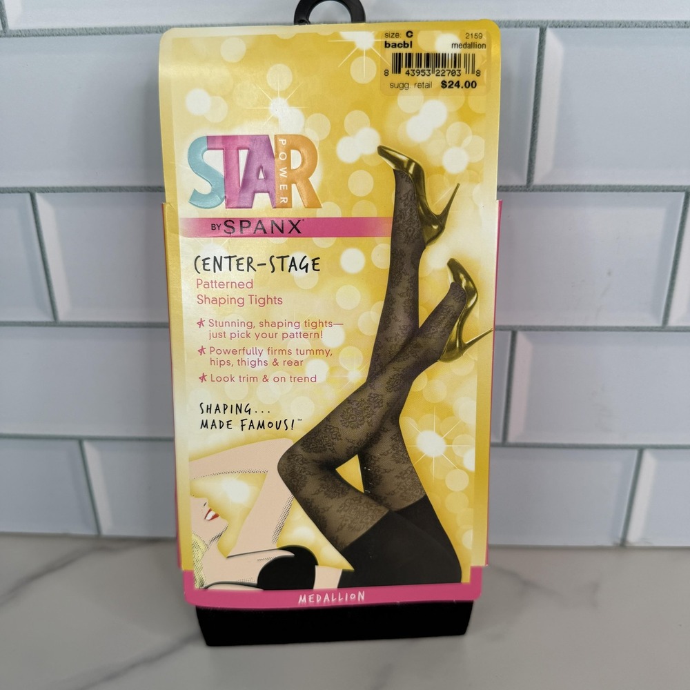 Spanx Star Power Center Stage Leggings Womens Size C Black Medallion Shaping